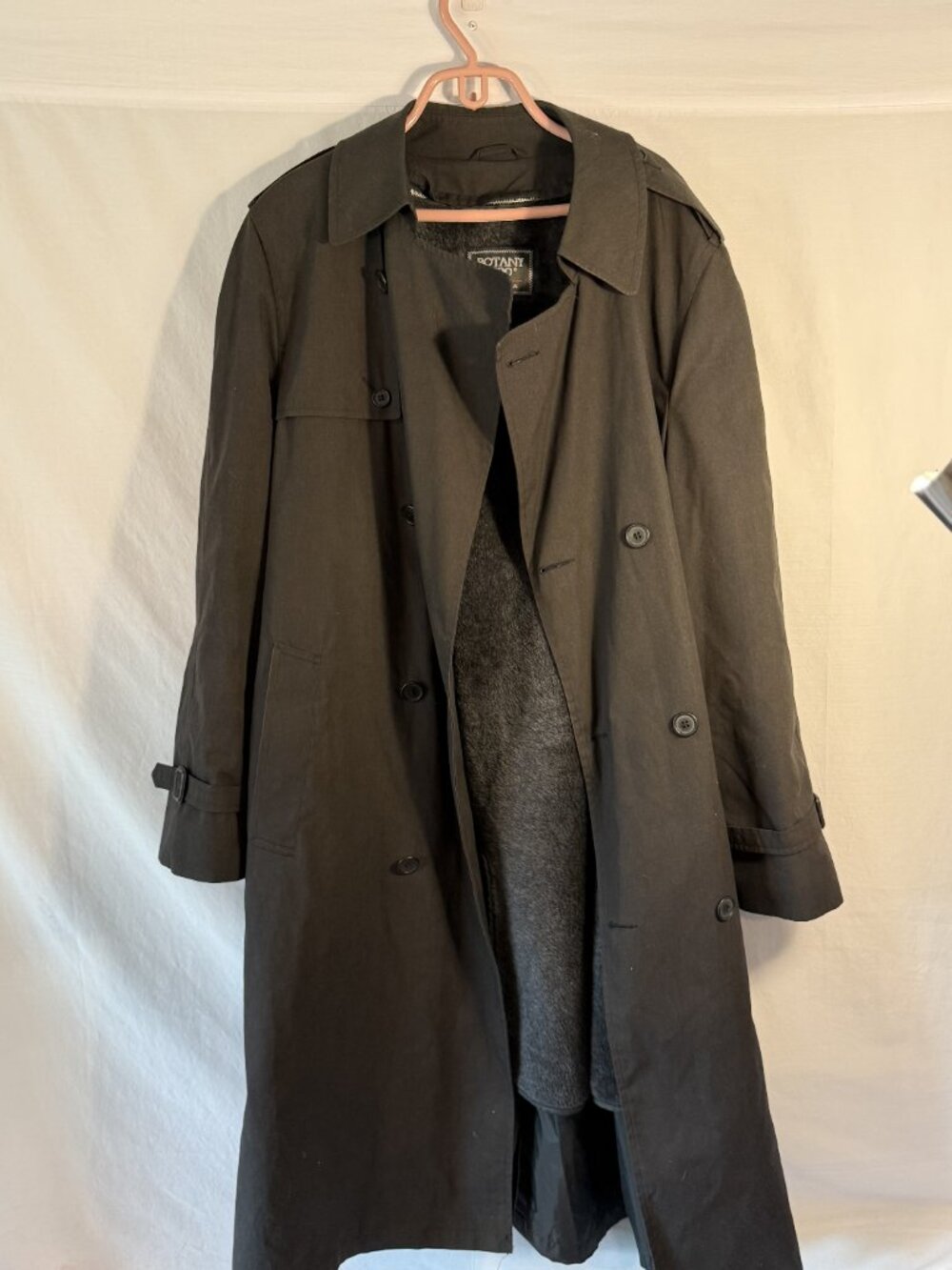 Botany 500 Mens Vintage Black Double Breasted Trench Coat Removable Wool Liner